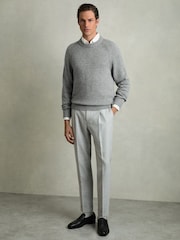 Reiss Mid Grey Melange Cloud Wool Blend Ridge Seam Jumper - Image 3 of 6