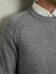 Reiss Mid Grey Melange Cloud Wool Blend Ridge Seam Jumper - Image 4 of 6