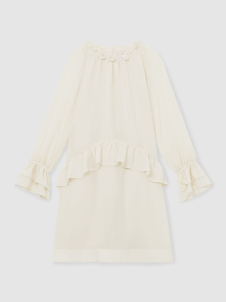 Reiss Ivory Lunar 13-14 yrs Chiffon Ruffle-Trim Dress - Image 1 of 4