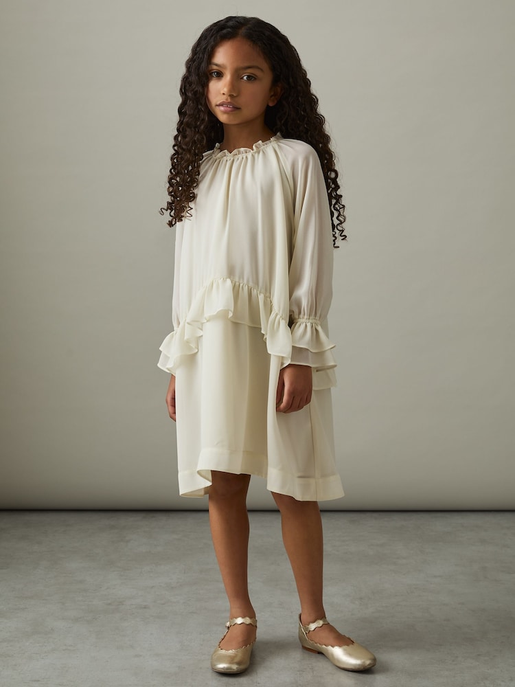 Reiss Ivory Lunar 13-14 yrs Chiffon Ruffle-Trim Dress - Image 2 of 4