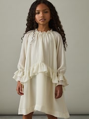Reiss Ivory Lunar 13-14 yrs Chiffon Ruffle-Trim Dress - Image 3 of 4