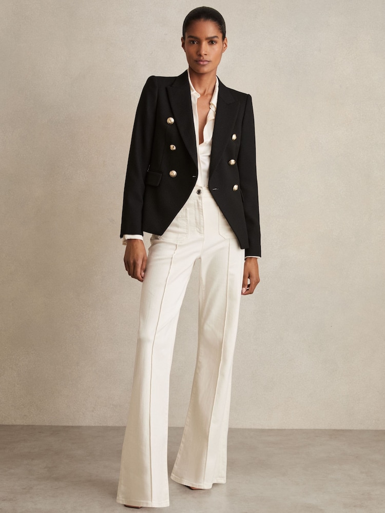 Noir - Blazer croisé texturé ajusté Reiss Tally - Image 3 of 6