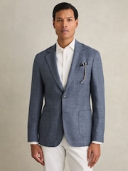 Reiss Blue Stack Slim-Fit Single-Breasted Wool-Blend Textured Blazer - Image 1 of 9
