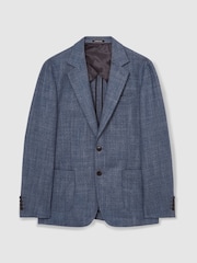 Reiss Blue Stack Slim-Fit Single-Breasted Wool-Blend Textured Blazer - Image 2 of 9