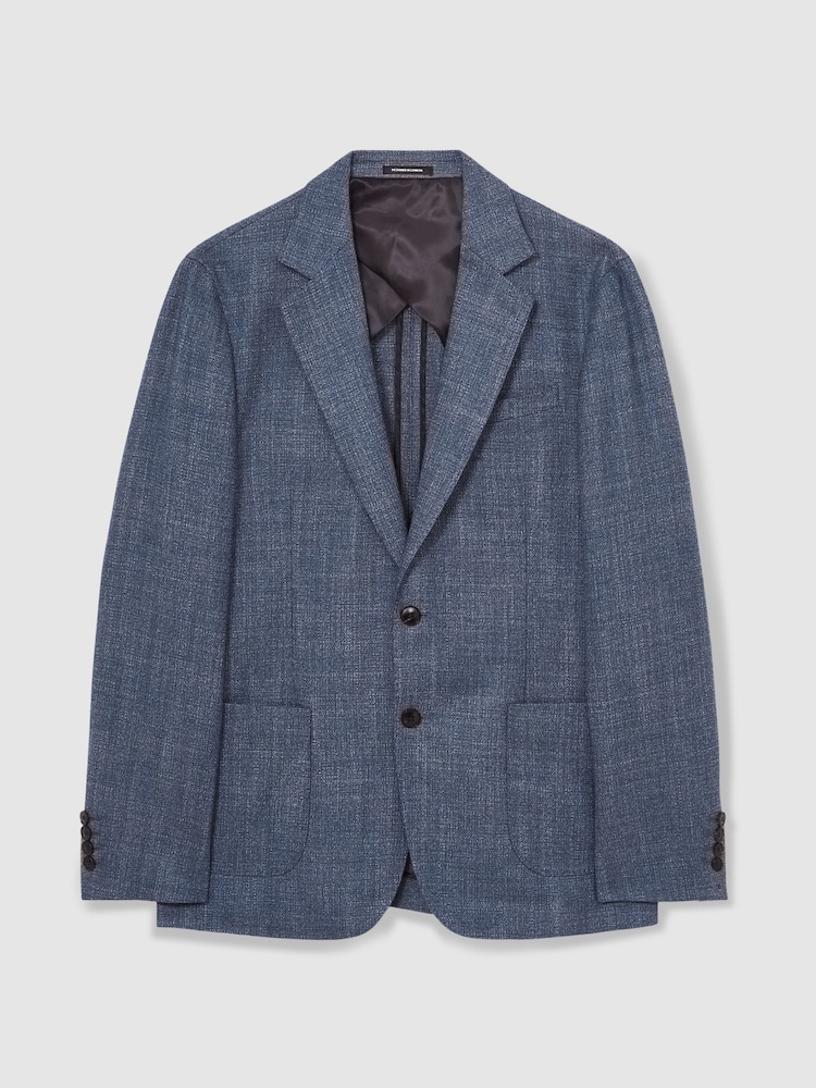 Reiss Blue Stack Slim-Fit Single-Breasted Wool-Blend Textured Blazer - Image 2 of 9