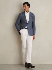 Reiss Blue Stack Slim-Fit Single-Breasted Wool-Blend Textured Blazer - Image 3 of 9