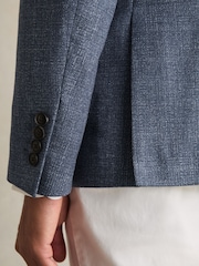 Reiss Blue Stack Slim-Fit Single-Breasted Wool-Blend Textured Blazer - Image 7 of 9
