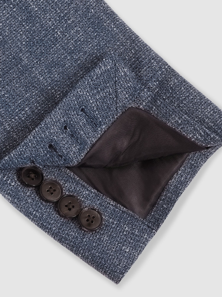 Reiss Blue Stack Slim-Fit Single-Breasted Wool-Blend Textured Blazer - Image 9 of 9