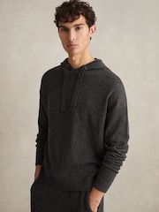 Reiss Charcoal Melange Fowlds Wool Blend Heavy Knit Hoodie - Image 1 of 6