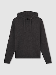 Reiss Charcoal Melange Fowlds Wool Blend Heavy Knit Hoodie - Image 2 of 6