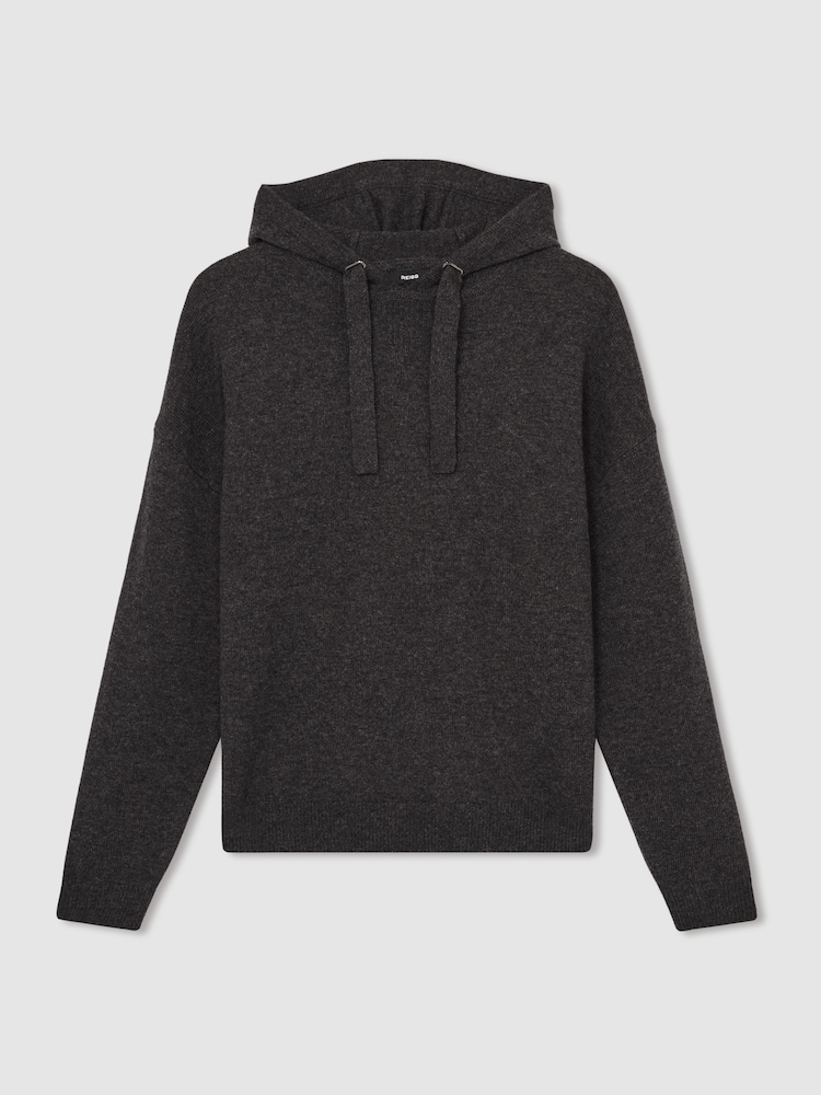 Reiss Charcoal Melange Fowlds Wool Blend Heavy Knit Hoodie - Image 2 of 6