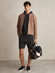 Reiss Charcoal Melange Fowlds Wool Blend Heavy Knit Hoodie - Image 3 of 6