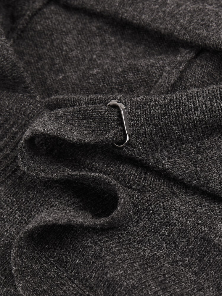 Reiss Charcoal Melange Fowlds Wool Blend Heavy Knit Hoodie - Image 6 of 6