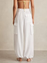 Reiss White Tory Drawstring Tie-Cuff Cargo Trousers - Image 5 of 6