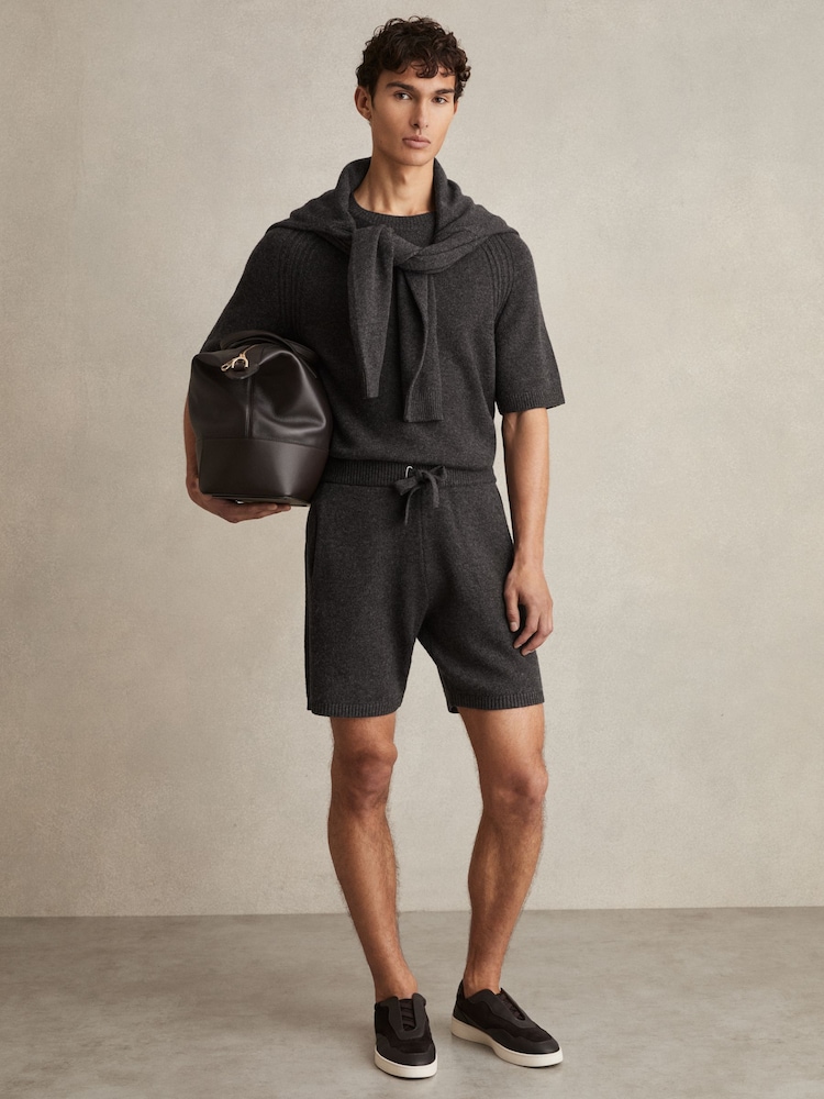 Reiss Charcoal Melange Fenworth Wool Blend Heavy Knit Shorts - Image 1 of 6