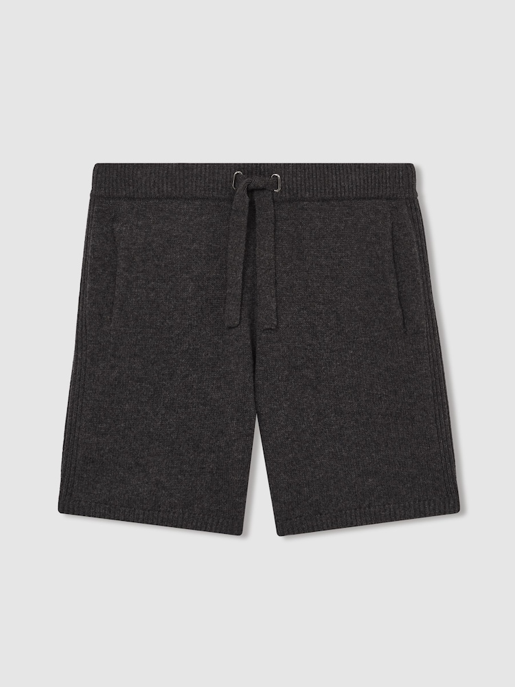 Reiss Charcoal Melange Fenworth Wool Blend Heavy Knit Shorts - Image 2 of 6
