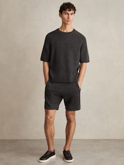 Reiss Charcoal Melange Fenworth Wool Blend Heavy Knit Shorts - Image 5 of 6