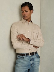 Reiss Stone Whisper Stretch-Cotton Twill Twin-Pocket Overshirt - Image 3 of 6