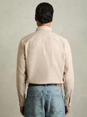 Reiss Stone Whisper Stretch-Cotton Twill Twin-Pocket Overshirt - Image 4 of 6