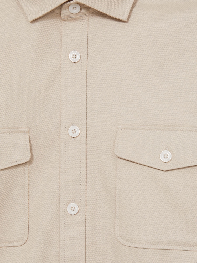 Reiss Stone Whisper Stretch-Cotton Twill Twin-Pocket Overshirt - Image 6 of 6
