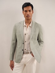 Reiss Sage Green Stack Slim-Fit Single-Breasted Wool-Blend Textured Blazer - Image 1 of 8