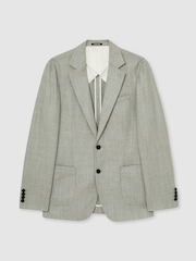 Reiss Sage Green Stack Slim-Fit Single-Breasted Wool-Blend Textured Blazer - Image 2 of 8