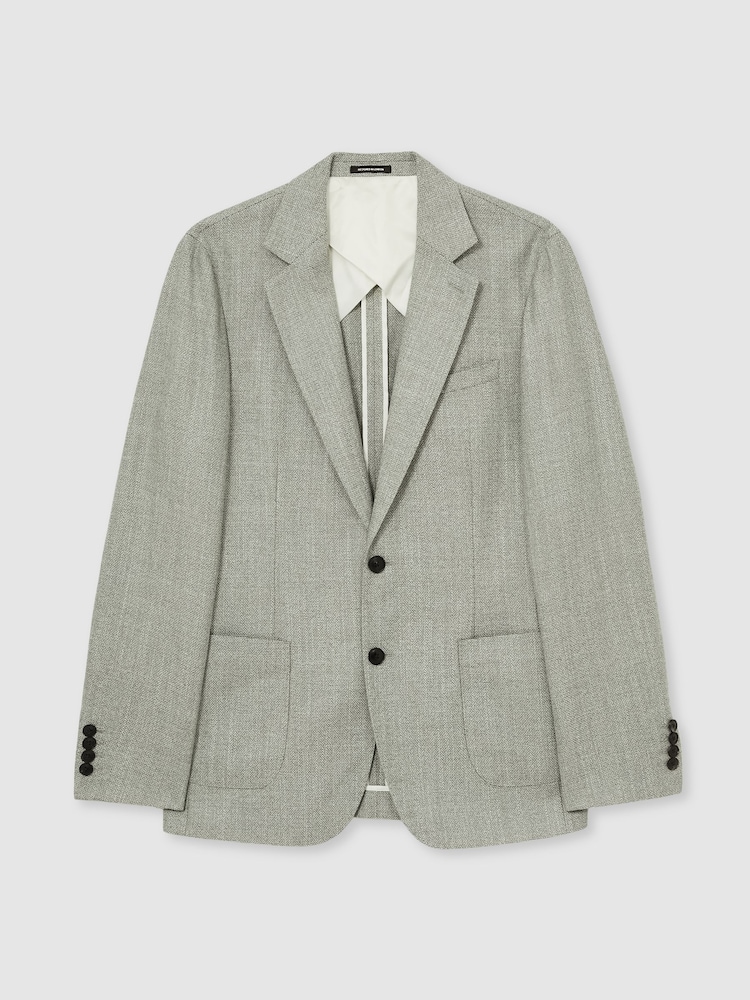 Reiss Sage Green Stack Slim-Fit Single-Breasted Wool-Blend Textured Blazer - Image 2 of 8