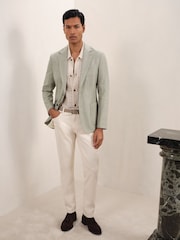 Reiss Sage Green Stack Slim-Fit Single-Breasted Wool-Blend Textured Blazer - Image 3 of 8