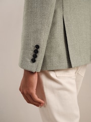 Reiss Sage Green Stack Slim-Fit Single-Breasted Wool-Blend Textured Blazer - Image 4 of 8