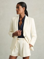 Crème - Reiss Millie Single-Breasted Peak-Lapel Tailored Blazer - Image 1 of 8