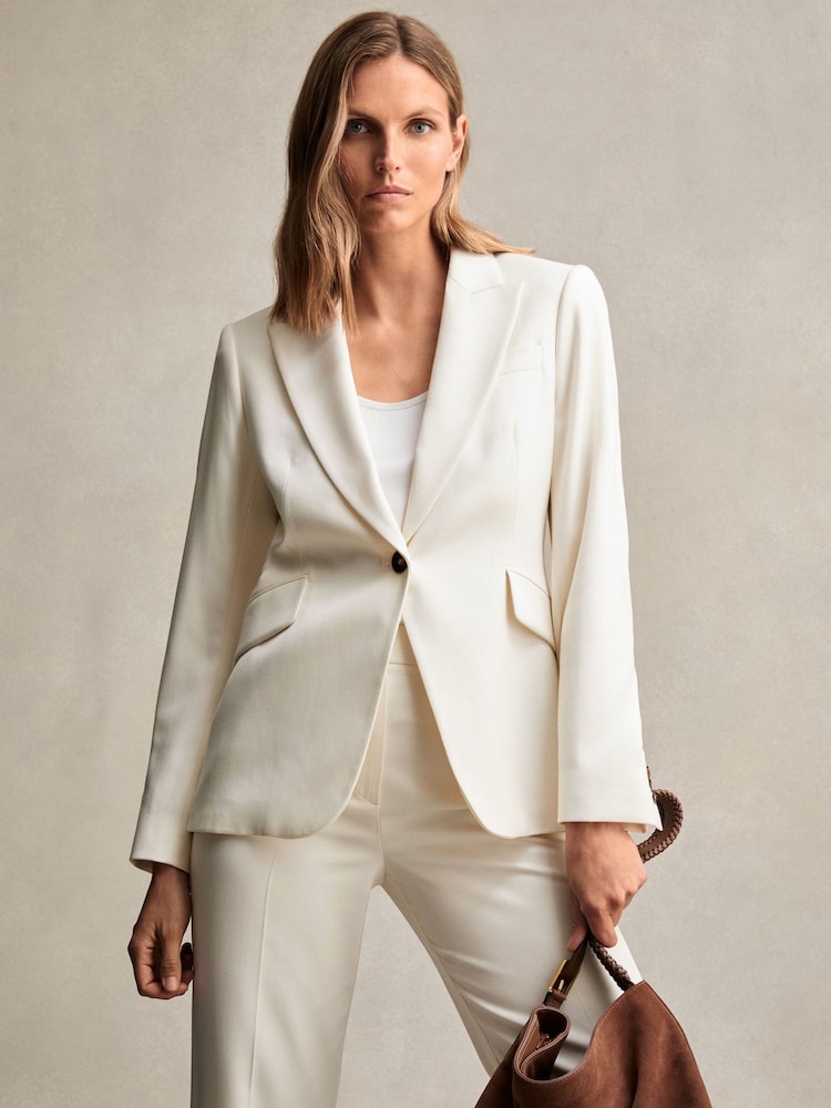 Crème - Reiss Millie Single-Breasted Peak-Lapel Tailored Blazer - Image 1 of 8