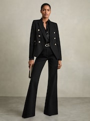 Reiss Black Tally Petite Tailored Fit Textured Double Breasted Blazer - Image 1 of 7