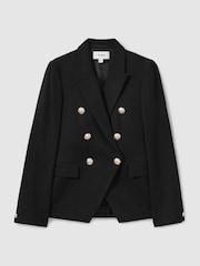 Reiss Black Tally Petite Tailored Fit Textured Double Breasted Blazer - Image 2 of 7