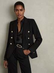 Reiss Black Tally Petite Tailored Fit Textured Double Breasted Blazer - Image 3 of 7