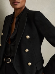 Reiss Black Tally Petite Tailored Fit Textured Double Breasted Blazer - Image 4 of 7