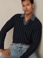 قميص بولو مخطط بياقة مفتوحة من الصوف تشكيلة Winslow من Reiss - صورة 1 من 6