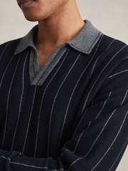 قميص بولو مخطط بياقة مفتوحة من الصوف تشكيلة Winslow من Reiss - صورة 4 من 6