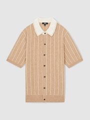 Reiss Camel Worthy Wool Striped-Knit Short-Sleeve Shirt - Image 2 of 6