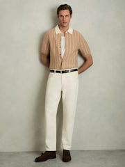 Reiss Camel Worthy Wool Striped-Knit Short-Sleeve Shirt - Image 3 of 6