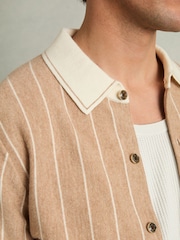 Reiss Camel Worthy Wool Striped-Knit Short-Sleeve Shirt - Image 4 of 6
