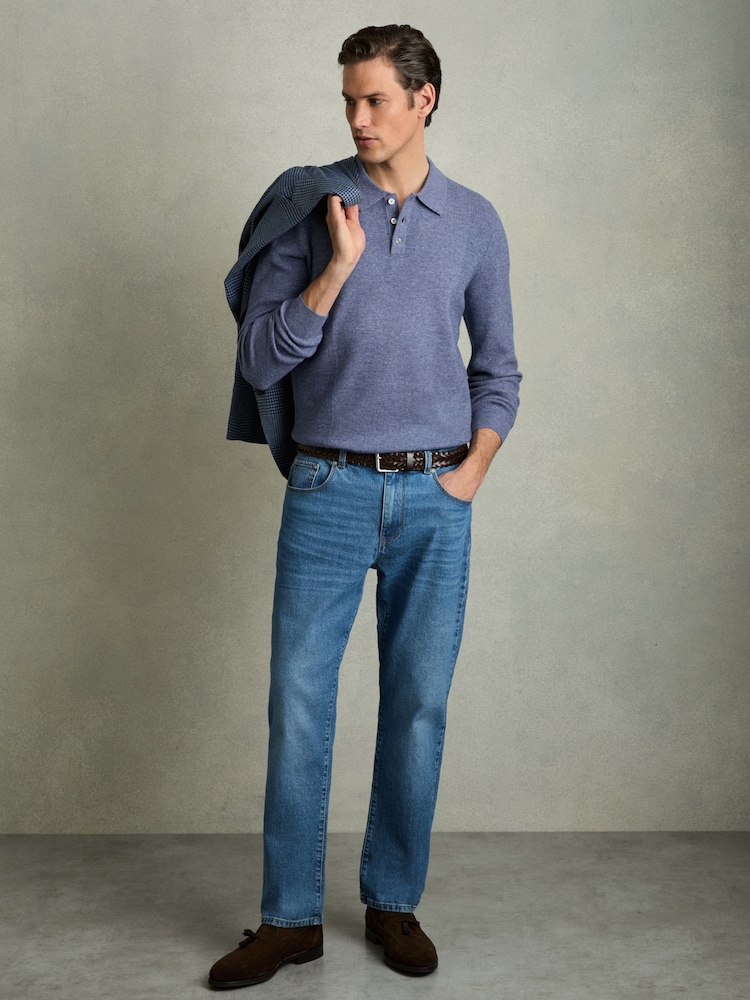 Bleu clair - Polos longs en laine texturée à manches longues Reiss Kingsley - Image 3 of 6