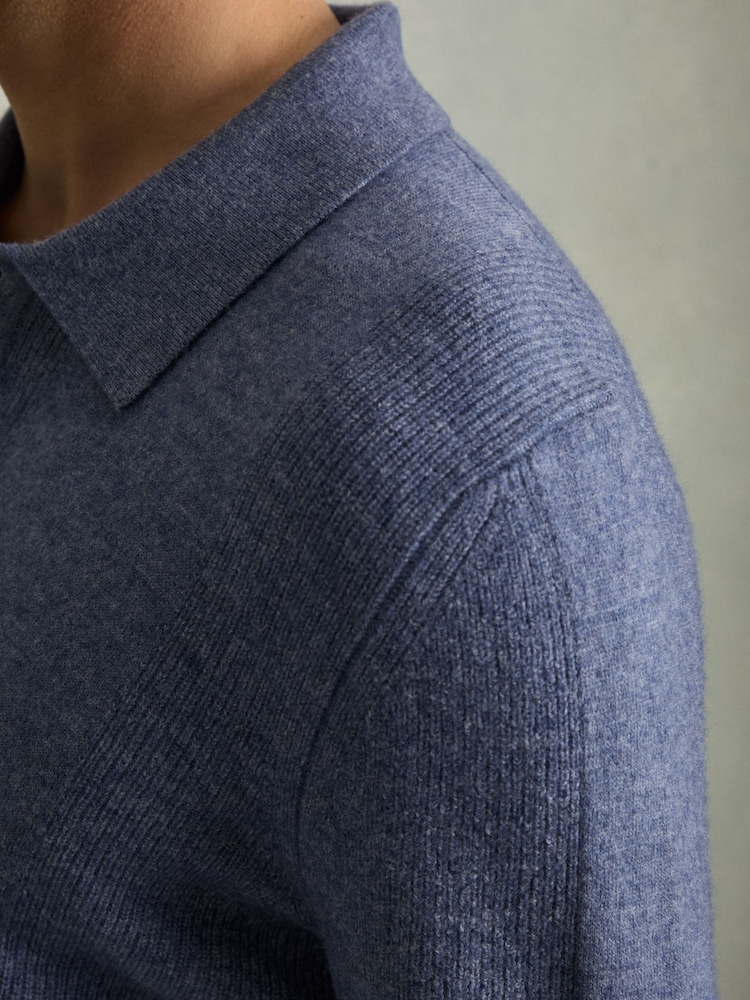 Bleu clair - Polos longs en laine texturée à manches longues Reiss Kingsley - Image 4 of 6