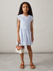 Reiss Blue Bessie 4-9 yrs Cotton Tucked-Pleat Dress - Image 1 of 4