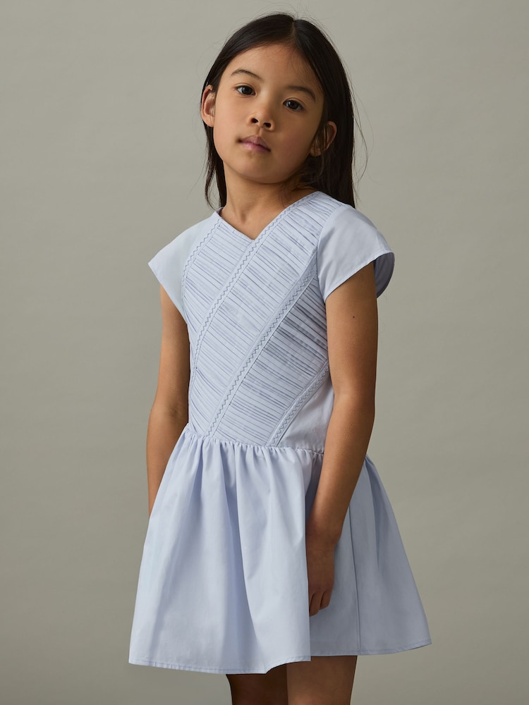 Reiss Blue Bessie 4-9 yrs Cotton Tucked-Pleat Dress - Image 1 of 4