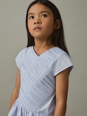 Reiss Blue Bessie 4-9 yrs Cotton Tucked-Pleat Dress - Image 4 of 4