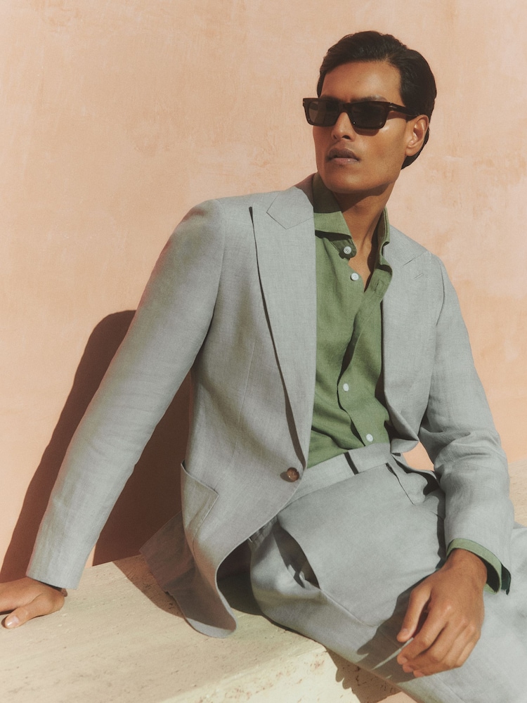 Vert océan - Reiss Warner Linen Single-Breasted Suit Blazer Slim-Fit - Image 1 de 9