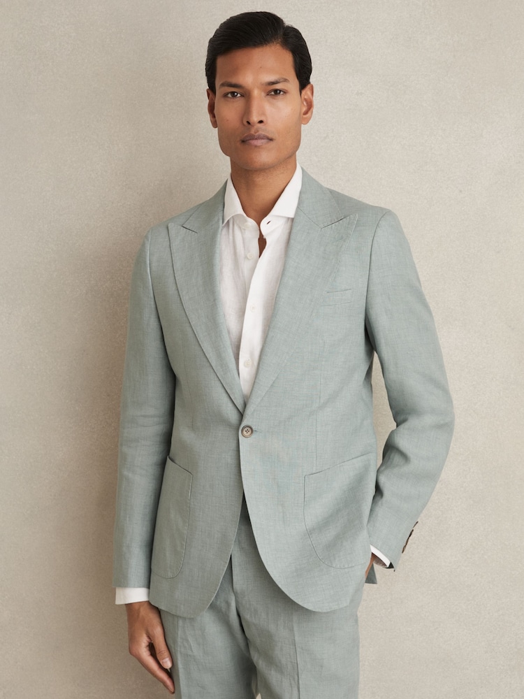 Vert océan - Reiss Warner Linen Single-Breasted Suit Blazer Slim-Fit - Image 3 of 9