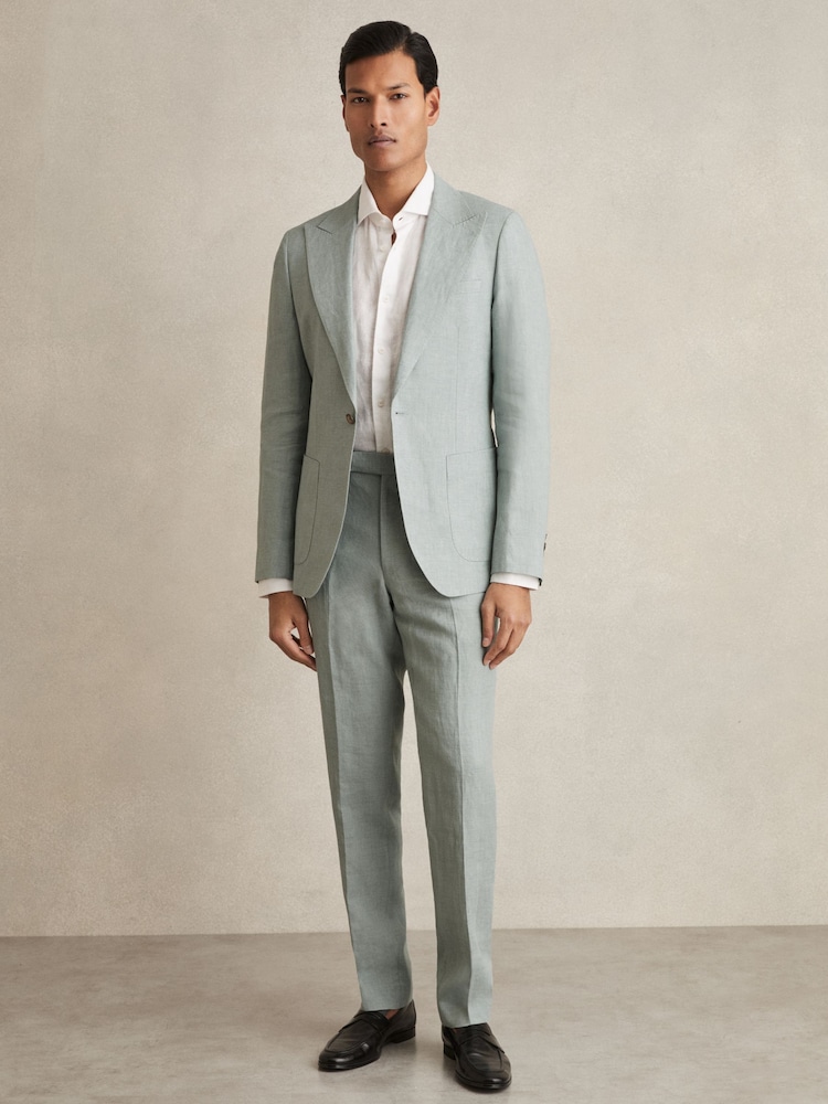Vert océan - Reiss Warner Linen Single-Breasted Suit Blazer Slim-Fit - Image 5 of 9