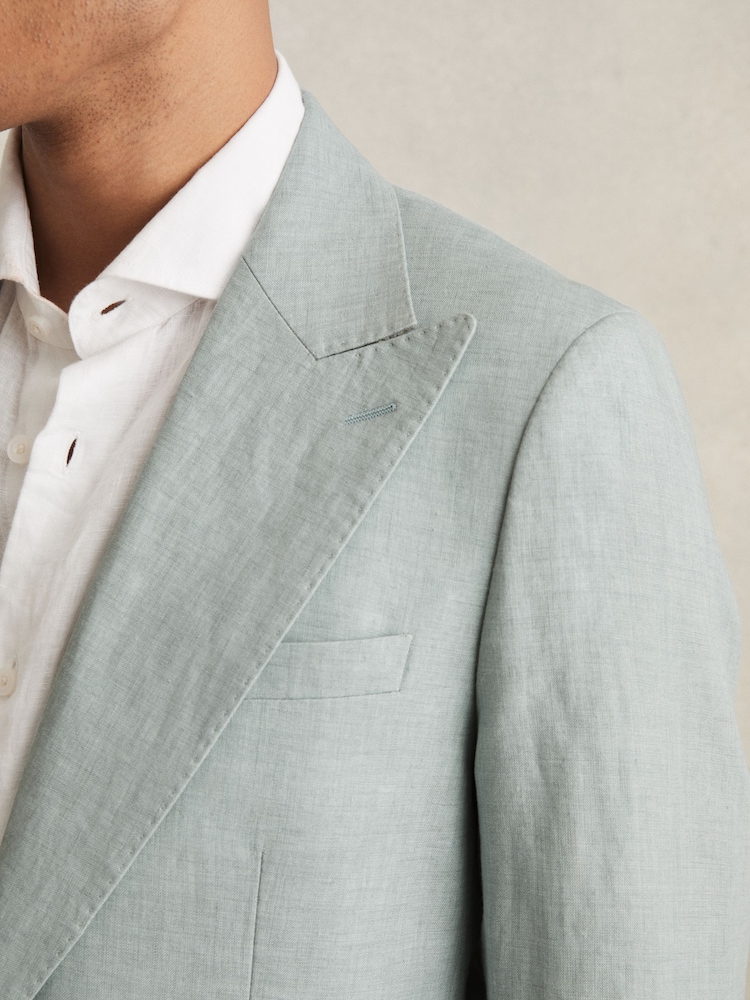 Vert océan - Reiss Warner Linen Single-Breasted Suit Blazer Slim-Fit - Image 6 of 9