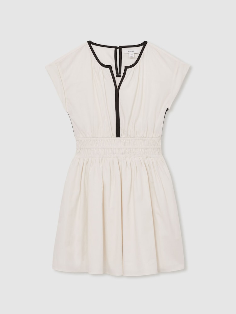 Reiss Ivory Lena 9-13 yrs Cotton Cap-Sleeve Ruched Dress - Image 2 of 4